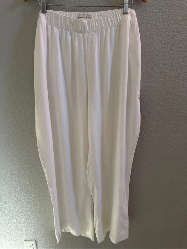 Abercrombie & Fitch White Linen Blend High Waist Wide Leg Pull-On Pants XXL - Image 2