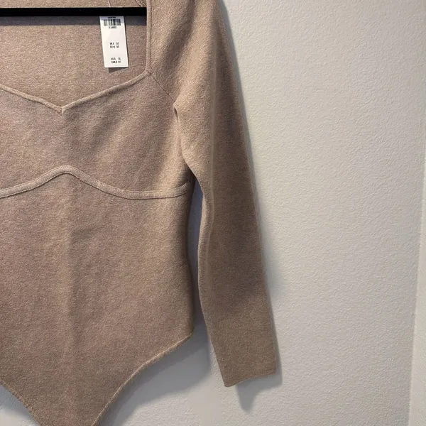 Abercrombie & Fitch Size-XL Corset Sweetheart Sweater Knit Bodysuit Brown‎ - Image 8