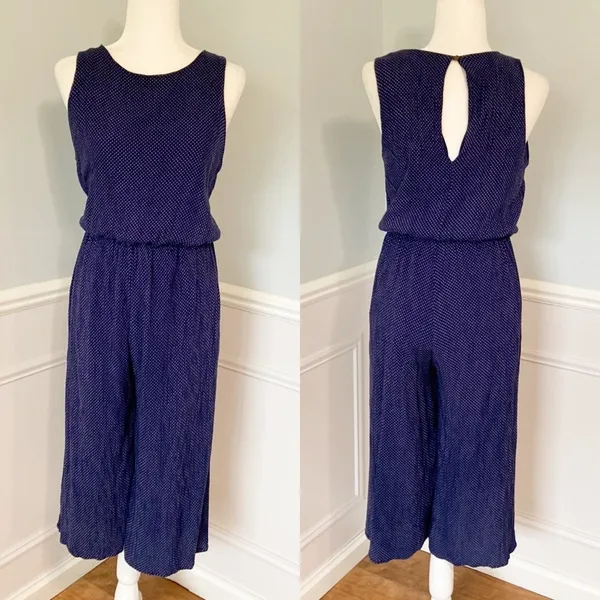 French Grey Jumpsuit Reagan Woven Polka Dot Cropped Sleeveless Size Large - Image 2