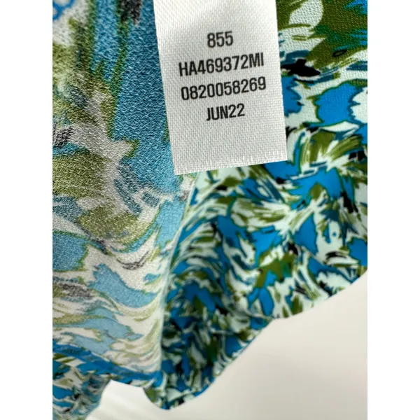 Halogen Blue Green Floral Cap Sleeve Ruched Waist Midi Dress HA469372MI Womens S - Image 8
