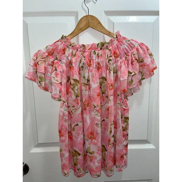 Misa Los Angeles Floral Ruffle Blouse Size Small Elegant Romantic Etheral Classy - Image 4