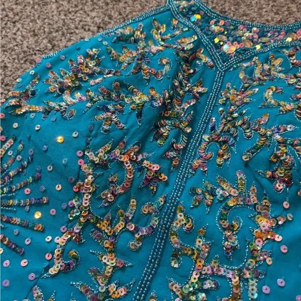 Beaded Silk Halter Top Blue - Image 2