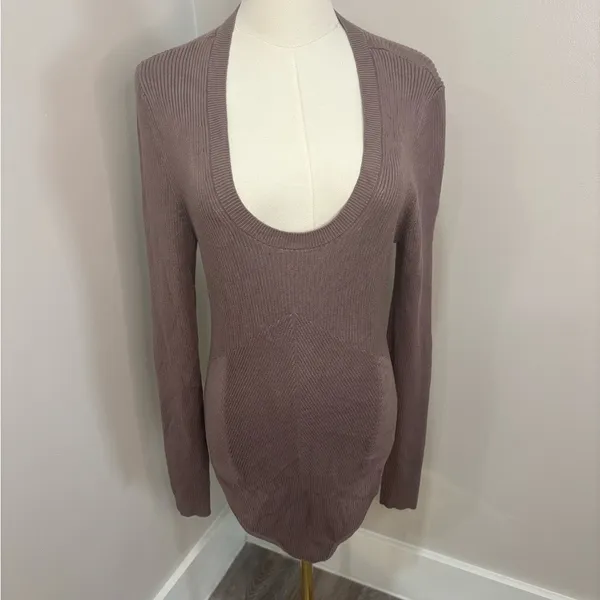 Abercrombie‎ & Fitch Ribbed Long Sleeve Scoop Neck Bodysuit Taupe Brown XL - Image 3