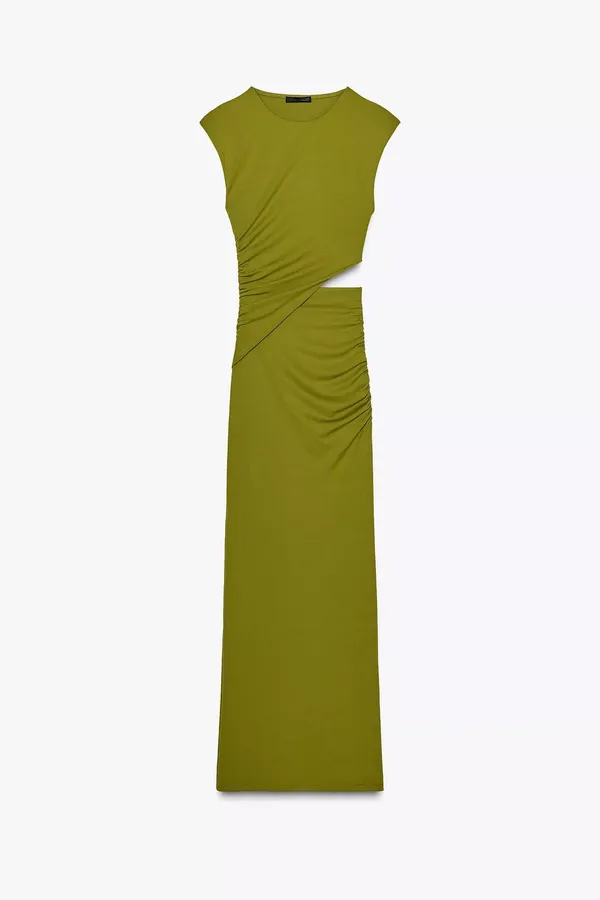 Zara midi Olive Green Cutout Dress Casual wedding evening fitted bodycon - Image 7