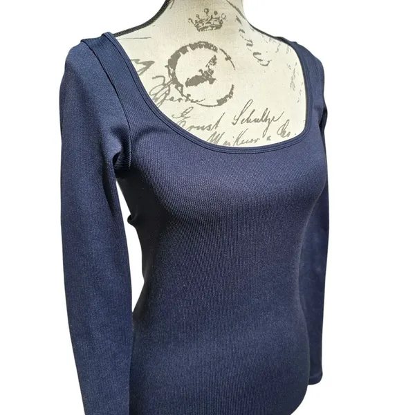 SUNDAY BEST -779 Aritzia Delta Sinch Seamless‎ Long Sleeve Ribbed Dress Navy M - Image 5