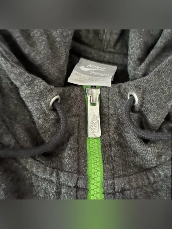 Nike Zip Up Hoodie Sweatshirt Gray and Neon Green XXL - Image 6