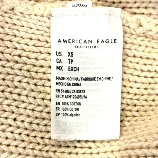 American Eagle Cropped Knit Sweater Chunky Crew Neck Cozy Neutral XS Boho - Image 6