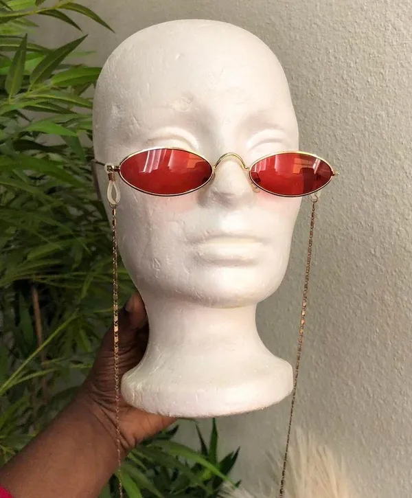 RARE 90s Vintage Retro Red Gold oval round sunglasses with chain-Unisex #hippie #boho #hipster #indie #festival - Image 2