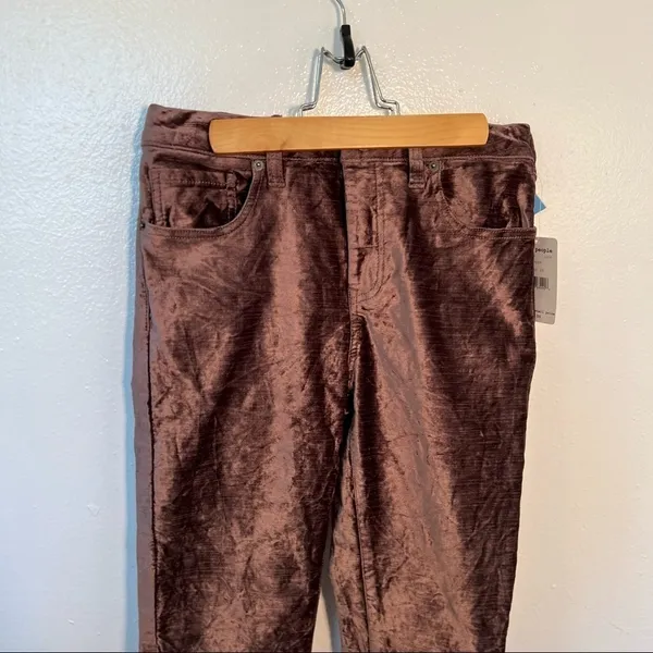 Free People Women's Size 26 Velvet Crop Flare Pants Taupe Brown Purple Stretch‎ - Image 5