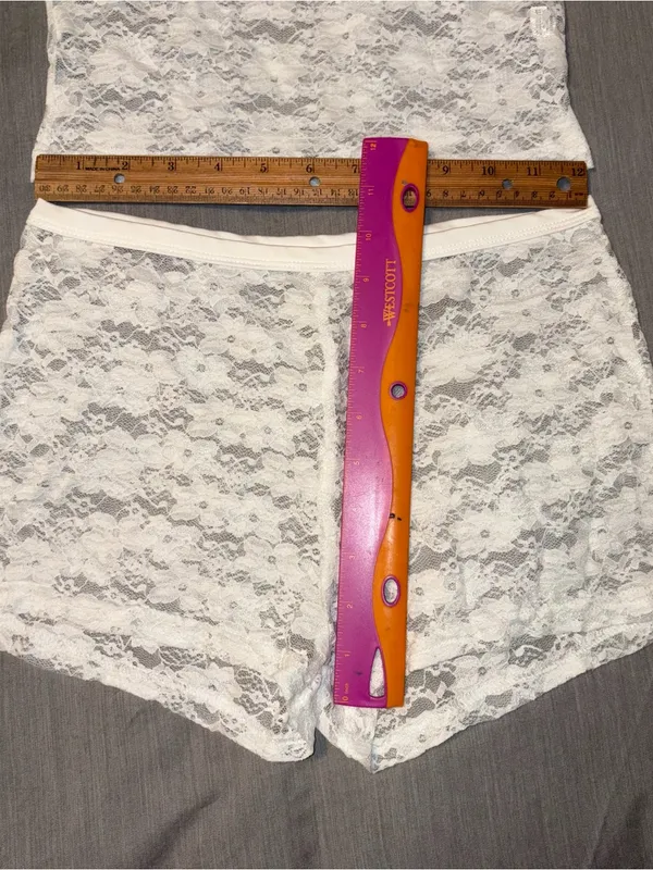 Shein Two Piece Set White Lace, Low Rise Shorts and Tank Top, Festival/Rave, S - Image 5