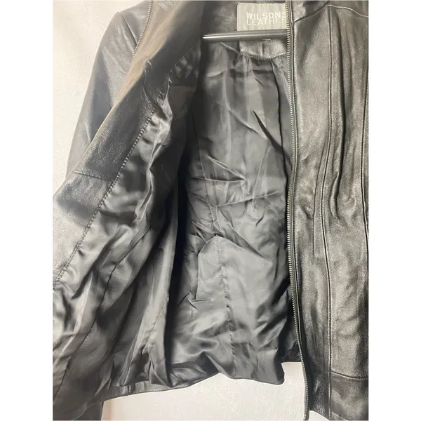 Wilson Black Leather Stand-Collar Zip Moto Grunge Sleaze Fitted Jacket S - Image 6
