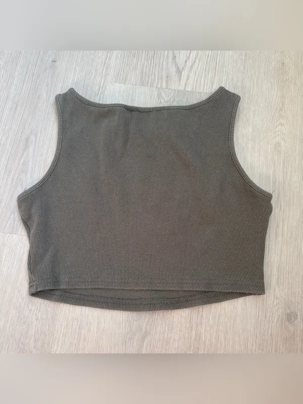 Princess Polly Olive Ribbed Crop Tank Top - Image 3