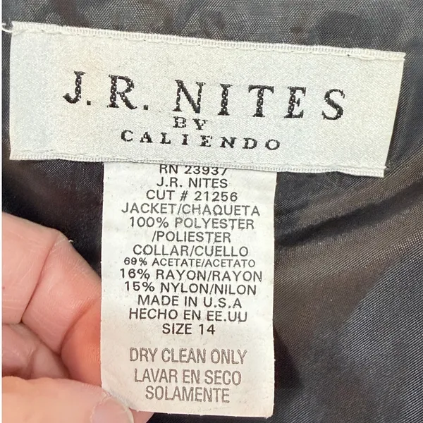 Vintage J.R. Nites Caliendo Black Velvet Shawl Collar Evening‎ Jacket fits 8-10 - Image 3