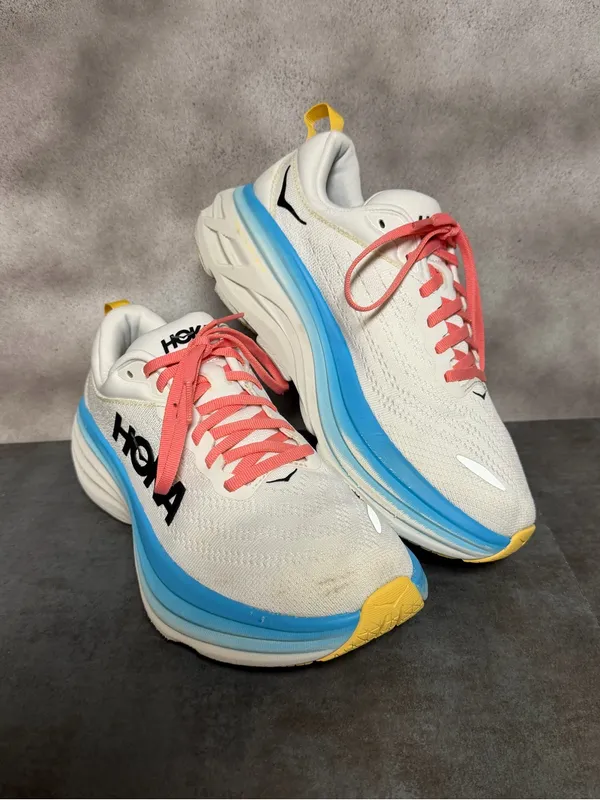 Hoka One One Bondi 8 Women’s Wide Sneakers Blanc De Blanc/Swim Day Size 7.5D - Image 7