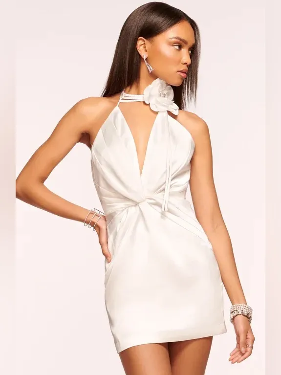 Ramy Brook Evie Pleated Twist-front Halter Neck Mini Dress in Ivory, Size 0, NWT - Image 12