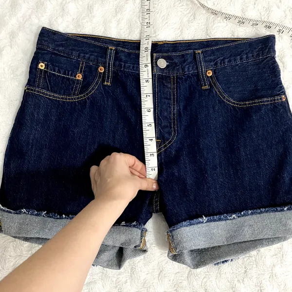 Levi's Blue Dark Wash Denim 501 Cuffed Button Fly Summer Beach Shorts 28 - Image 7