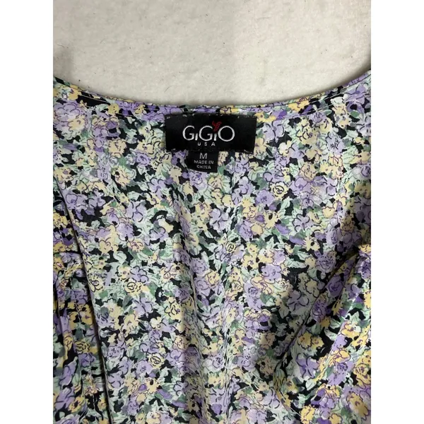 Gigio USA Womens Purple Floral Surplice Ruffle Romper Short Sleeve Tassel Size M - Image 3