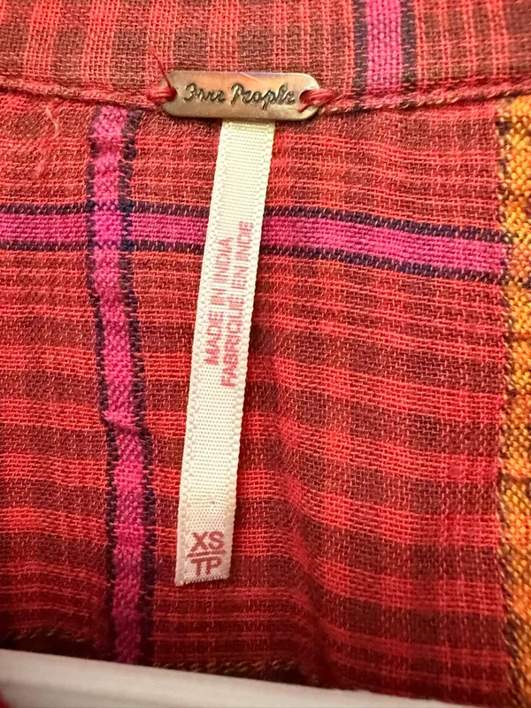 Free People Break My Stride Plaid Gauze Button Up Oversized Boho Festival XS - Image 3