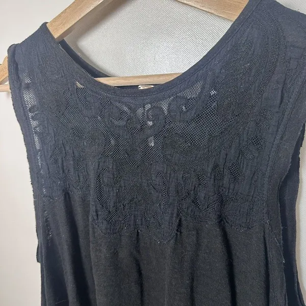 Free People Top Womens Small Black Meant to Be Lace LinenTank Flowy Boho - Image 2