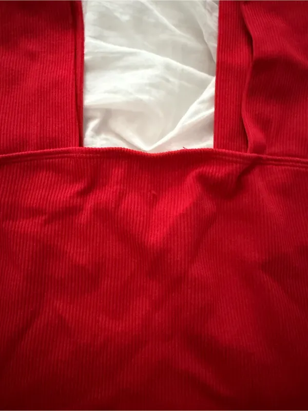 Red Ribbed Square-Neck Tank Top - Image 2