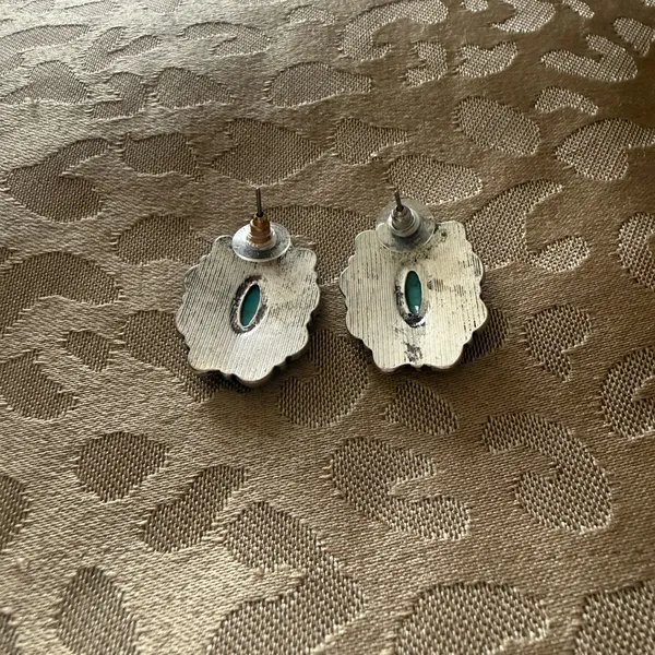 Turquoise Floral Stud Earrings Blue - Image 2