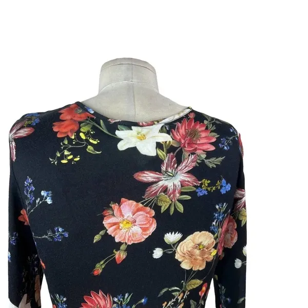 Anthropologie Farm‎ Rio Top Blouse Long Sleeve Jersey Floral Print Black Size XS - Image 9