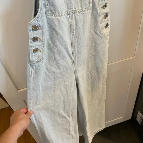 asos Stradivarius cropped wide leg denim dungarees light Blue Denim Overalls - Image 11