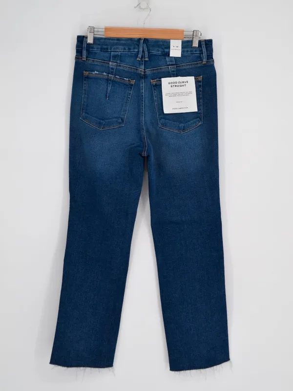 Good American Good Curve Straight Jeans Womens 8 / 29 Blue Raw Hem - Image 2
