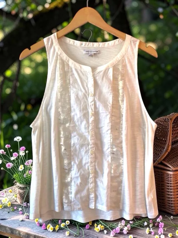 American Eagle Outfitters Cream Button-Front Sleeveless Tank - Image 4