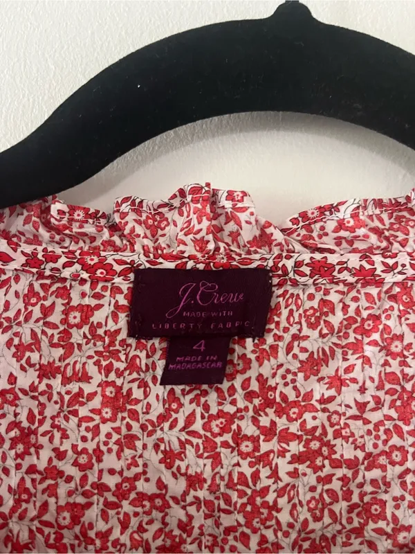 J Crew Red Ditsy Floral Peasant Top 4 100% Cotton Cottagecore Prairie Church - Image 2