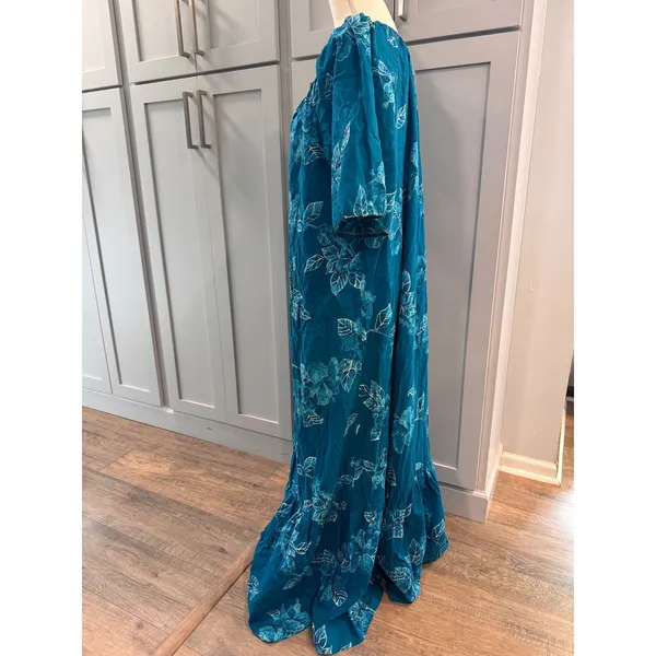 Hilo Hattie Teal Blue Tropical Hibiscus Maxi Muumuu Dress XL Hawaii Mrs Roper - Image 2