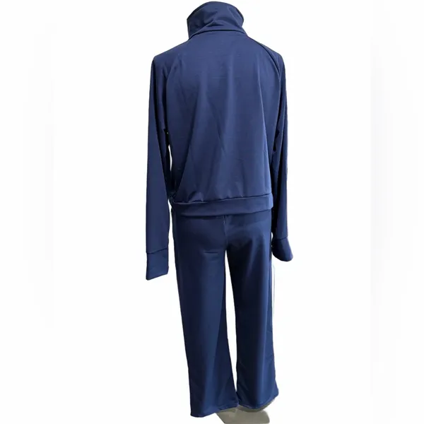 Women's Dark Blue Two Piece Casual Wear Pants and 3/4 Zip Top Size S #260801 - Image 2
