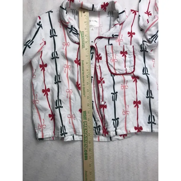 Sage & Sky Womens White Red Black‎ Bow Ribbon Pajama Set Size S Long Sleeve Crop - Image 4