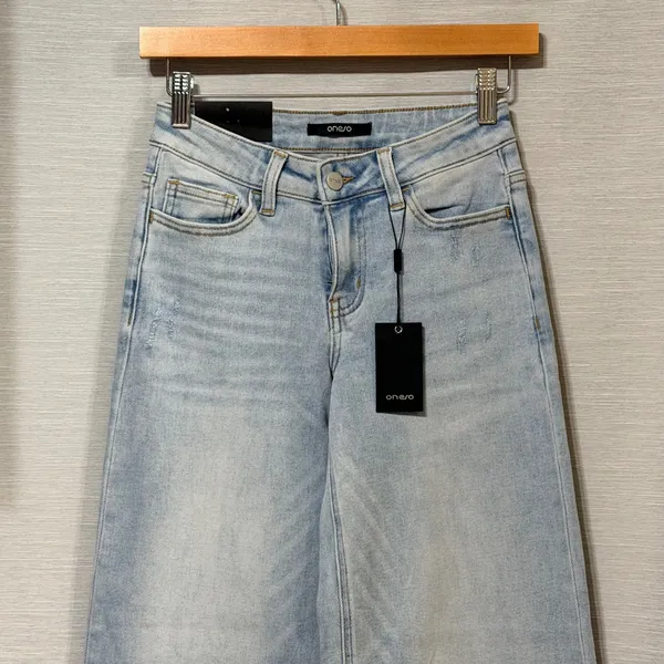 Oneso Los Angeles Mid Rise Wide Leg Jeans Light Wash Blue OSW8001 Size 24 - Image 5