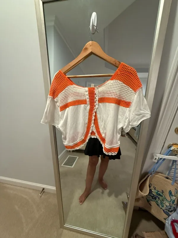 We The Free Bunny Top Crochet Detail Open Knit Crop Shirt - Image 6
