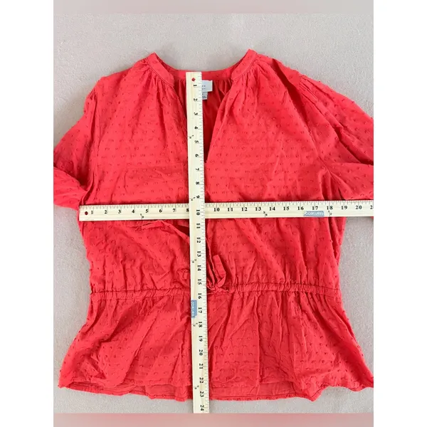 100% cotton Blouse flare milkmaid peasant whimsy v-neck textured women Large - Image 5