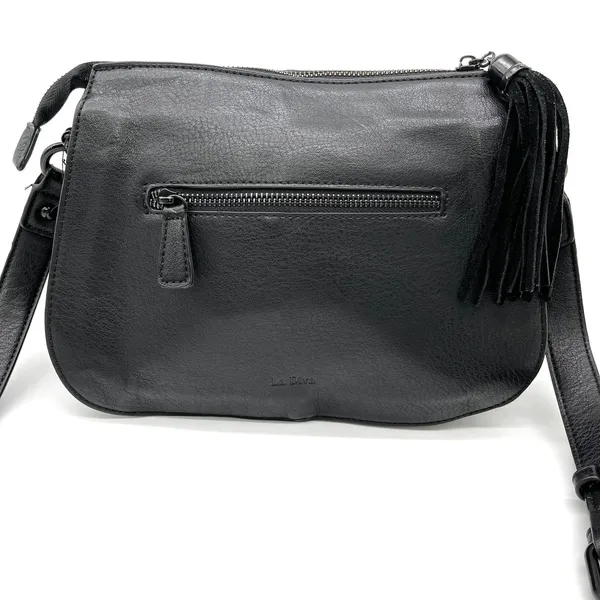 La Diva Crossbody Bag Black Suede Leather Tassel Minimalist Indie Urban‎ Edgy - Image 15