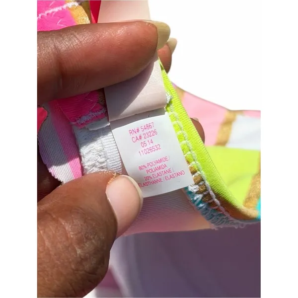 Victoria’s Secret Bikini Set 32D Multicolor Striped Halter Pink Swim Beach Y2K - Image 5