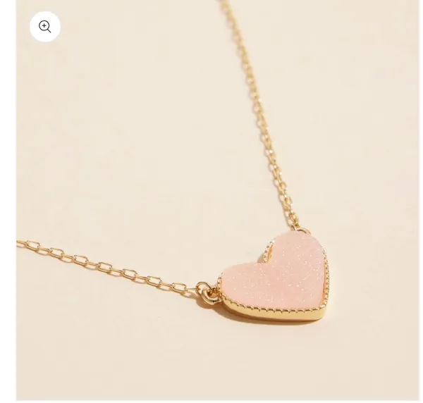 Heart Druzy Stone Charm Short Necklace-Peach - Image 2