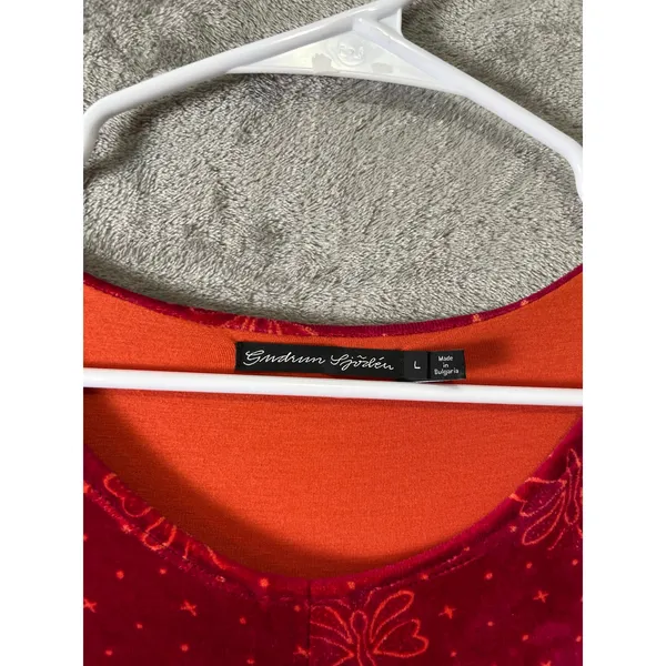 Gudrun Sjödén Velvet Dress‎ Red Butterfly Organic Cotton Blend Long Sleeve Large - Image 2