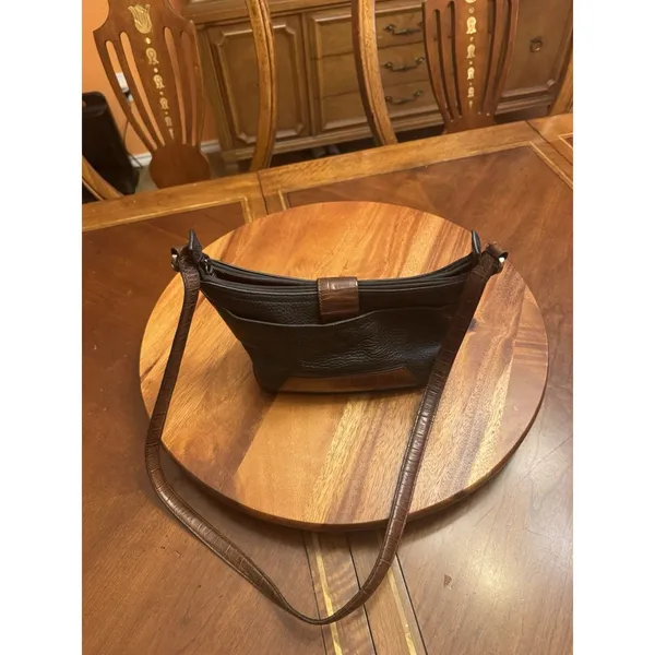Brighton Black Pebbled Leather Hobo Silver Heart Detail Small Handbag Purse - Image 2