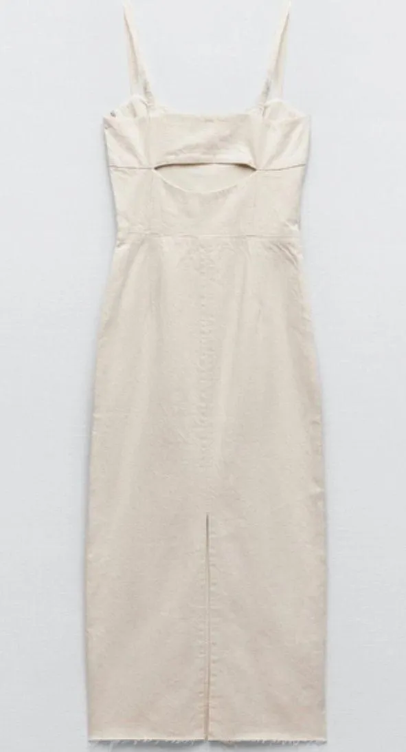 ZARA Beige Denim Midi Dress - Image 2