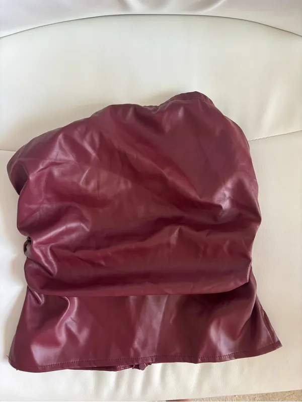 Burgundy Faux Leather Strapless Top - Image 3