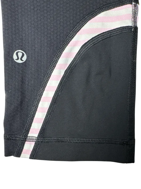 Lululemon Classic Black Leggings Sporty White & Pink Waistband Athleisure Yoga - Image 3