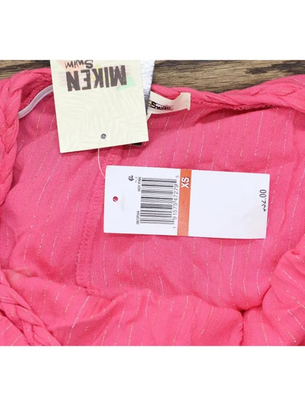NWT Miken Juniors Tiered Dress Swim Cover Up I9672P544 Hot Pink Lurex Stripe XS - Image 8