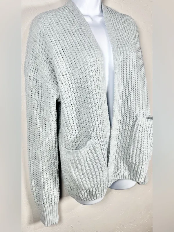 American Eagle Outfitters Open-Front Chunky Knit Cardigan Light Blue Size Small - Image 3