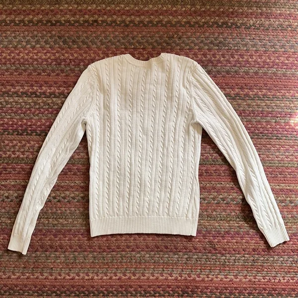 Izod Classic White Cable Knit Sweater High Neck Tennis Preppy - Image 3