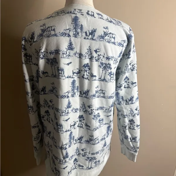 Vintage lands end Blue and White Scenic Print Sweatshirt size large - Image 11