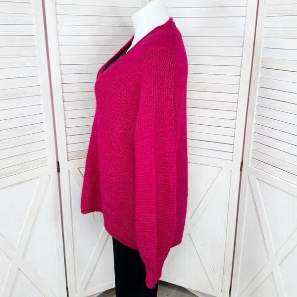 Free People All Mine Sweater Slouchy Alpaca Blend Raspberry Pink Large Oversized - Image 3