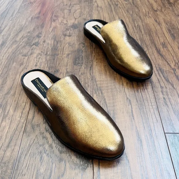 Donna Karan • Mott Mule leather backless loafer Bronze gold metallic slide - Image 2